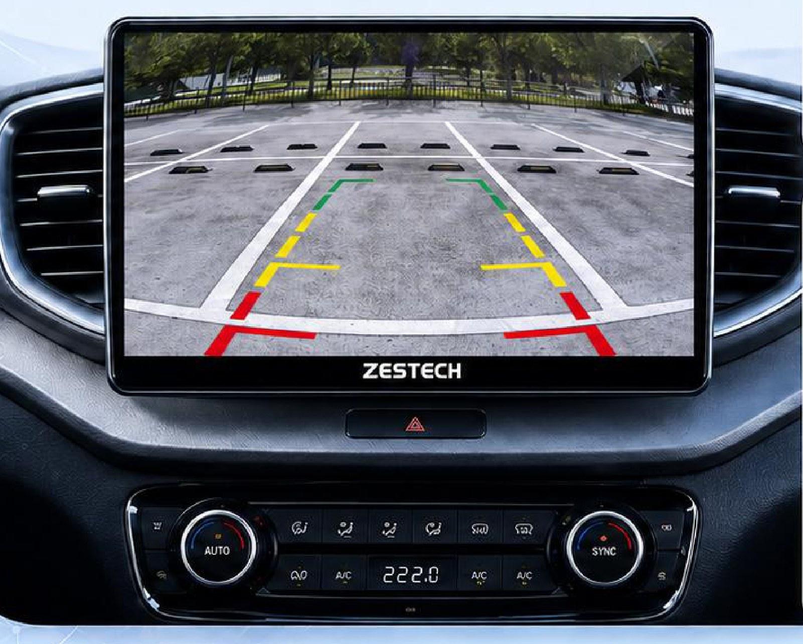 AHD 1080P rear view camera image with parking guidelines displayed on the ZT-A34 PX5S