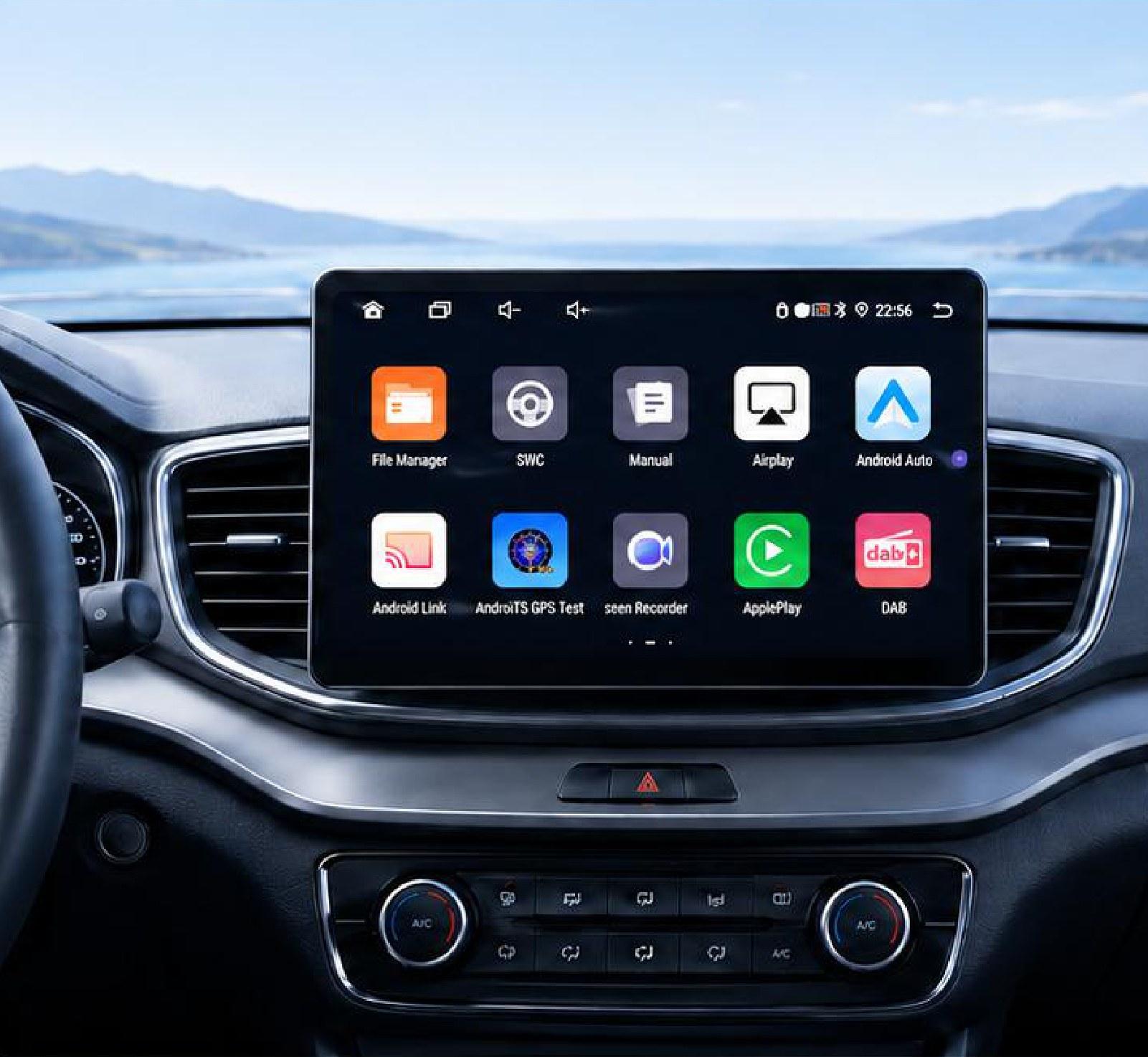 ZT-A34 PX5S 9-inch head unit running a customized Android launcher in a car dashboard