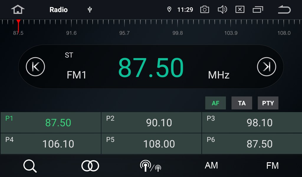 ZT-A88 FM radio interface showing presets and frequency tuning