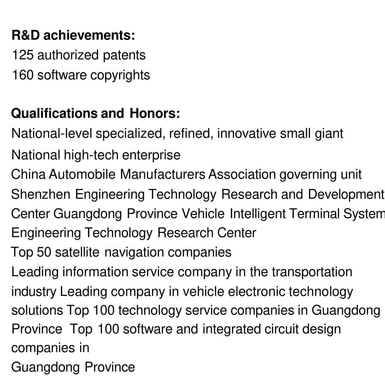 R&D achievements and qualifications