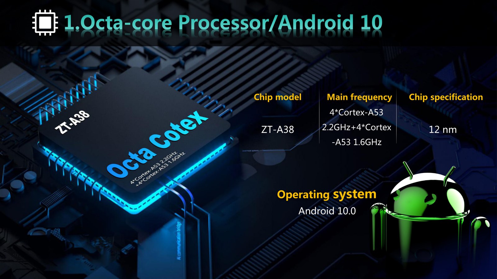 MediaTek MTK6765 12nm octa-core processor with 4x A53 2.2GHz and 4x A53 1.6GHz