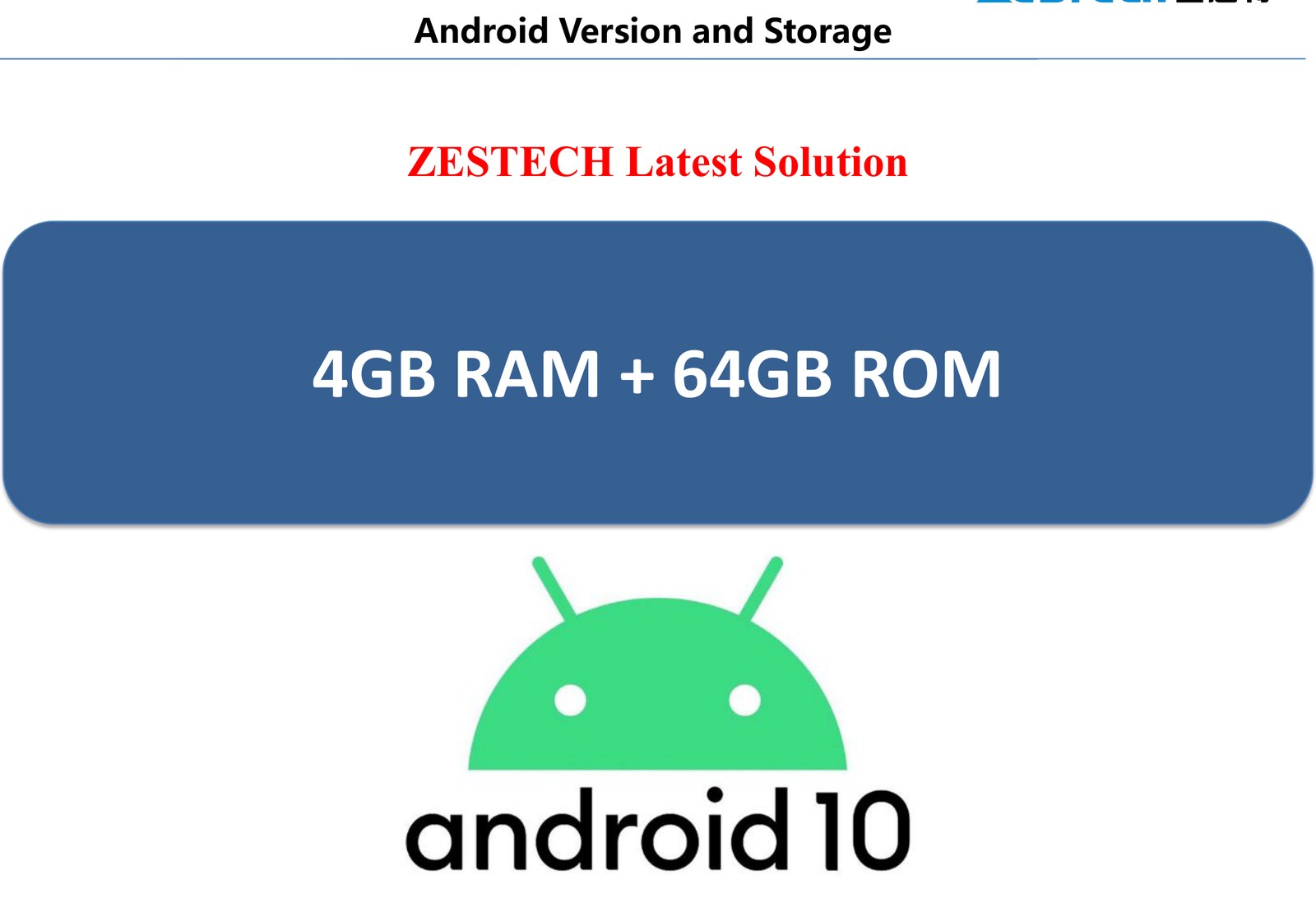 Android 10 with 4GB RAM and 64GB ROM