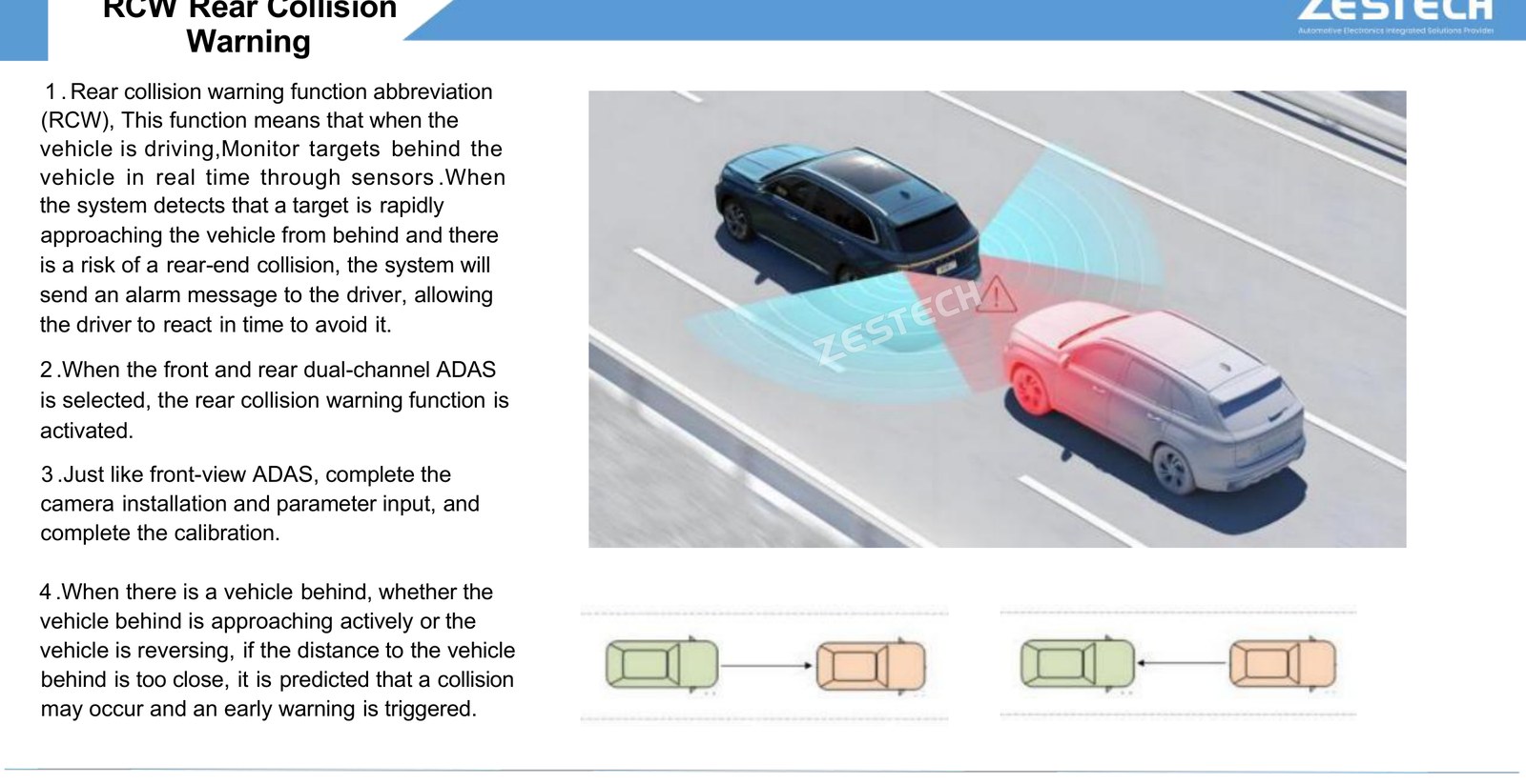 RCW rear collision warning on the ZESTECH head unit