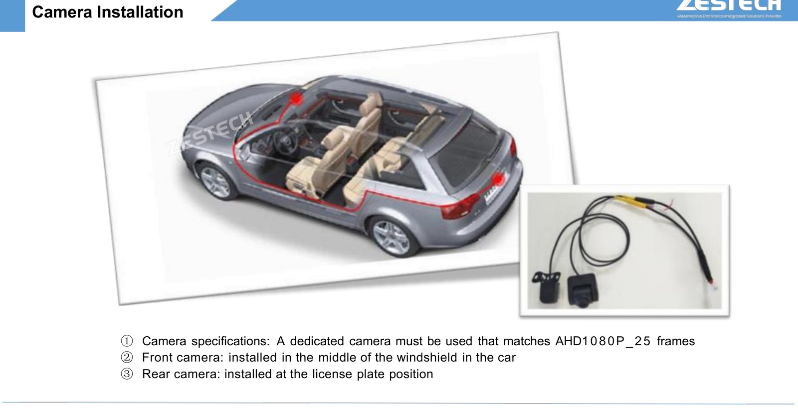 Front and rear ADAS camera installation positions