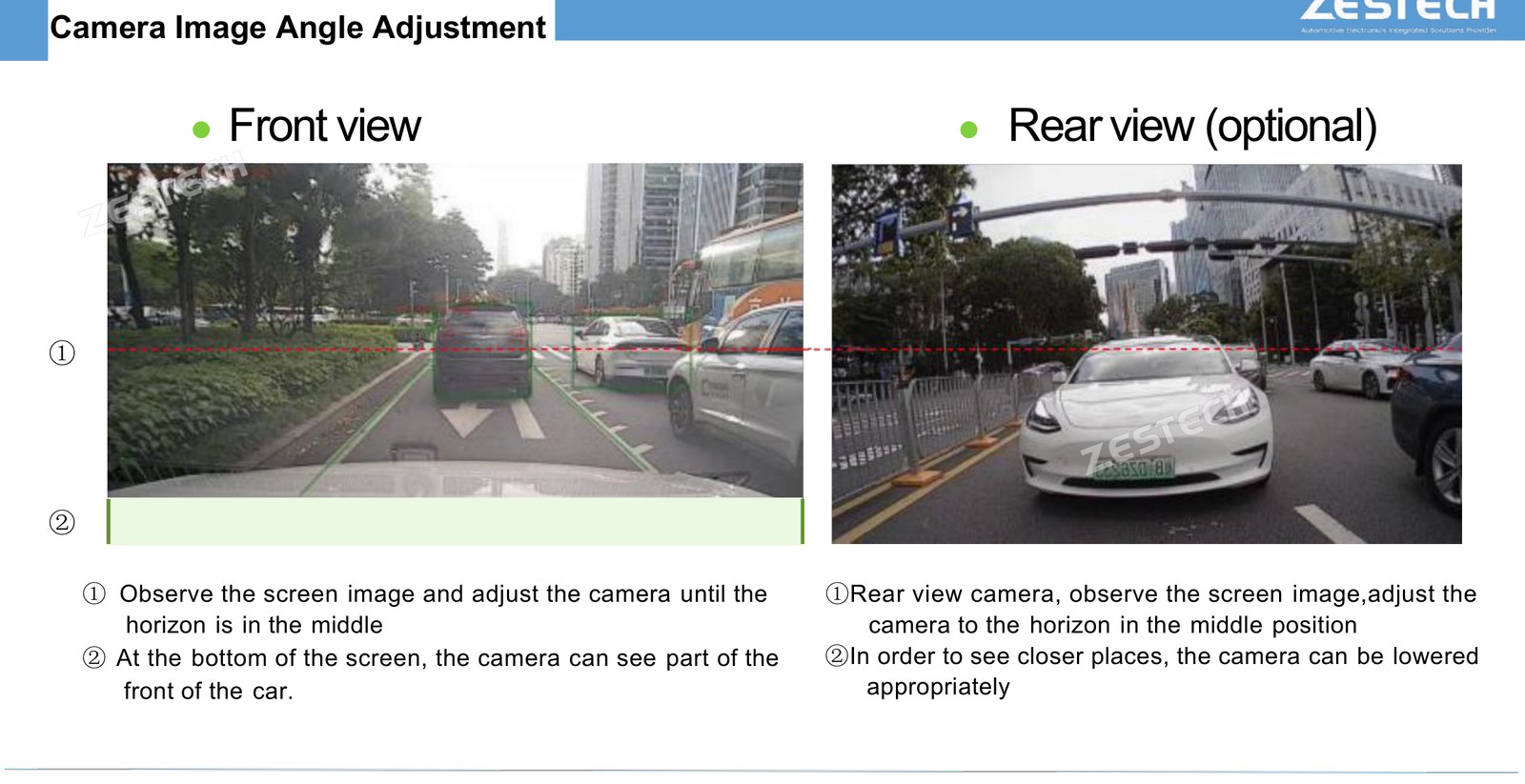 Front view and rear view camera angle adjustment